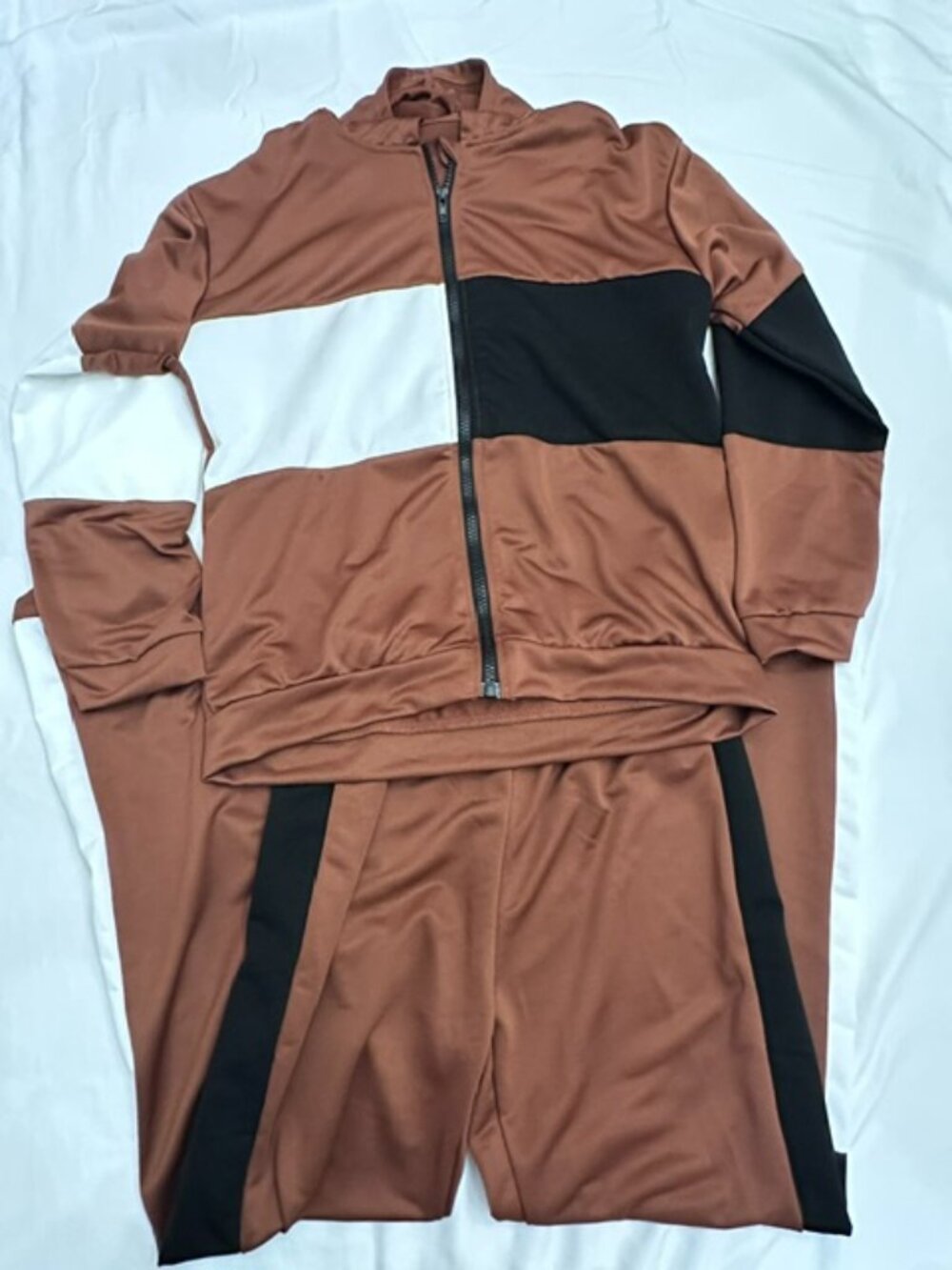 Boys 2 Piece Athletic Tracksuit Set Brown Black Size 160 Jacket & Pants